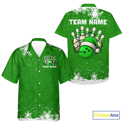 Green Christmas Bowling snowflake Bowling Hawaiian Shirt Custom Xmas Bowling Outfits