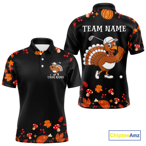 Funny black orange Thanksgiving pattern Golf Polo Shirt custom Turkey golf tops
