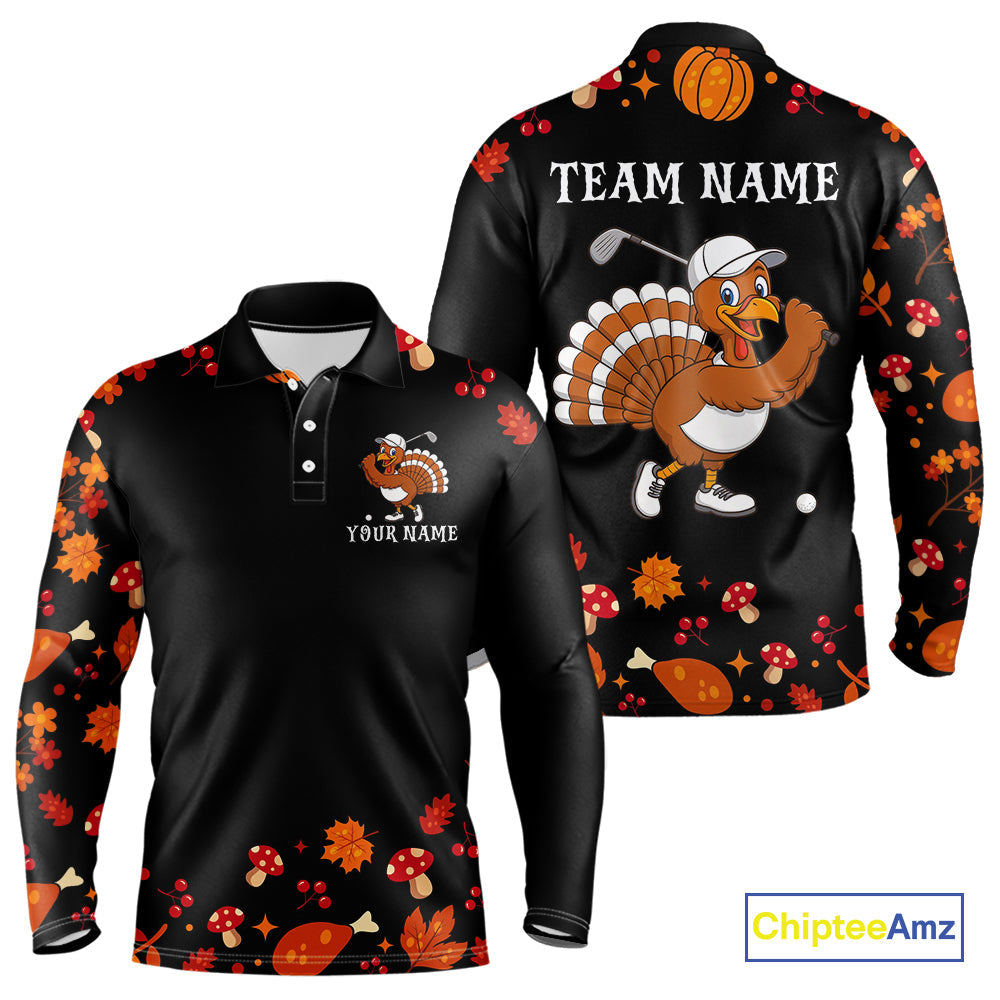 Funny black orange Thanksgiving pattern Golf Polo Shirt custom Turkey golf tops