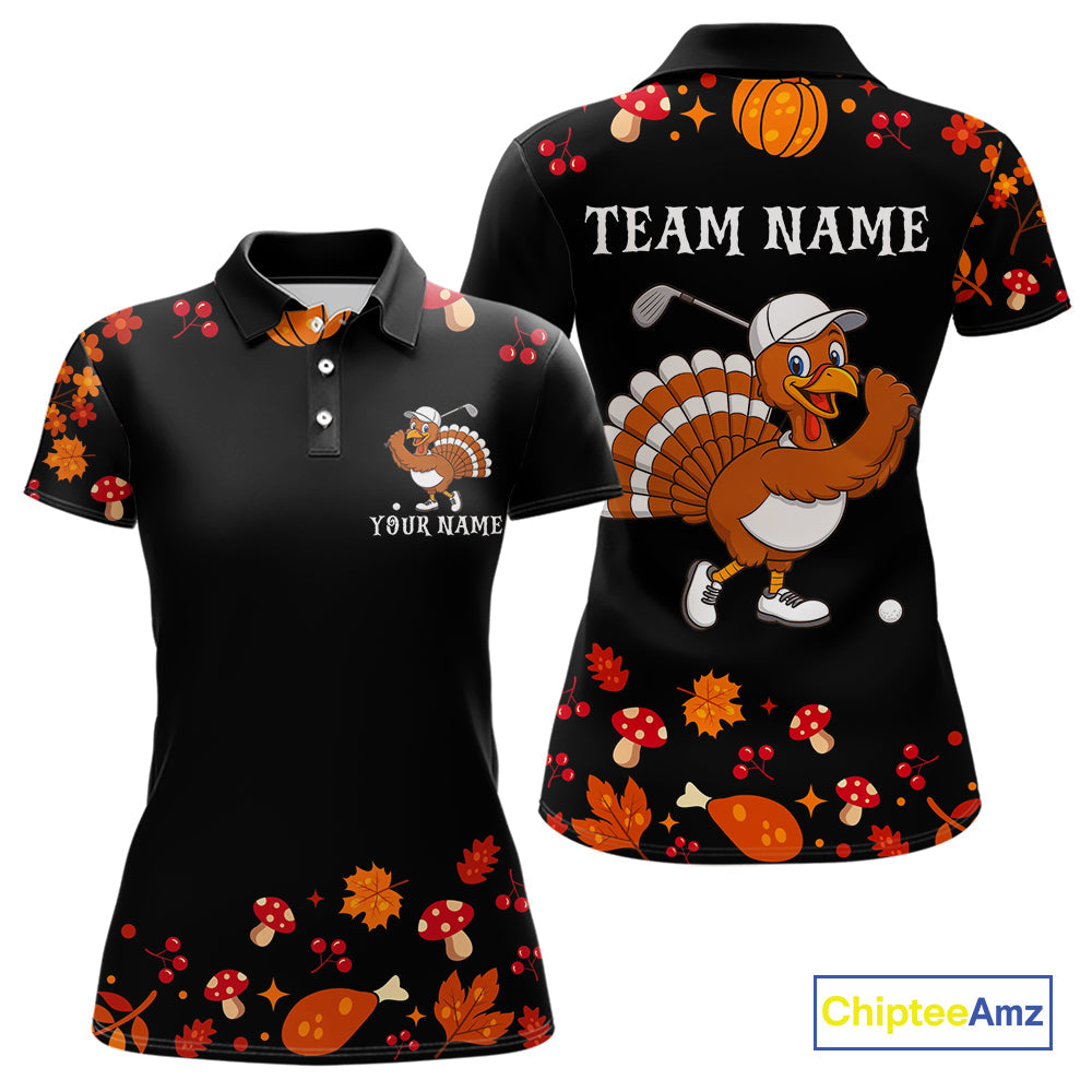 Funny black orange Thanksgiving pattern Golf Polo Shirt custom Turkey golf tops