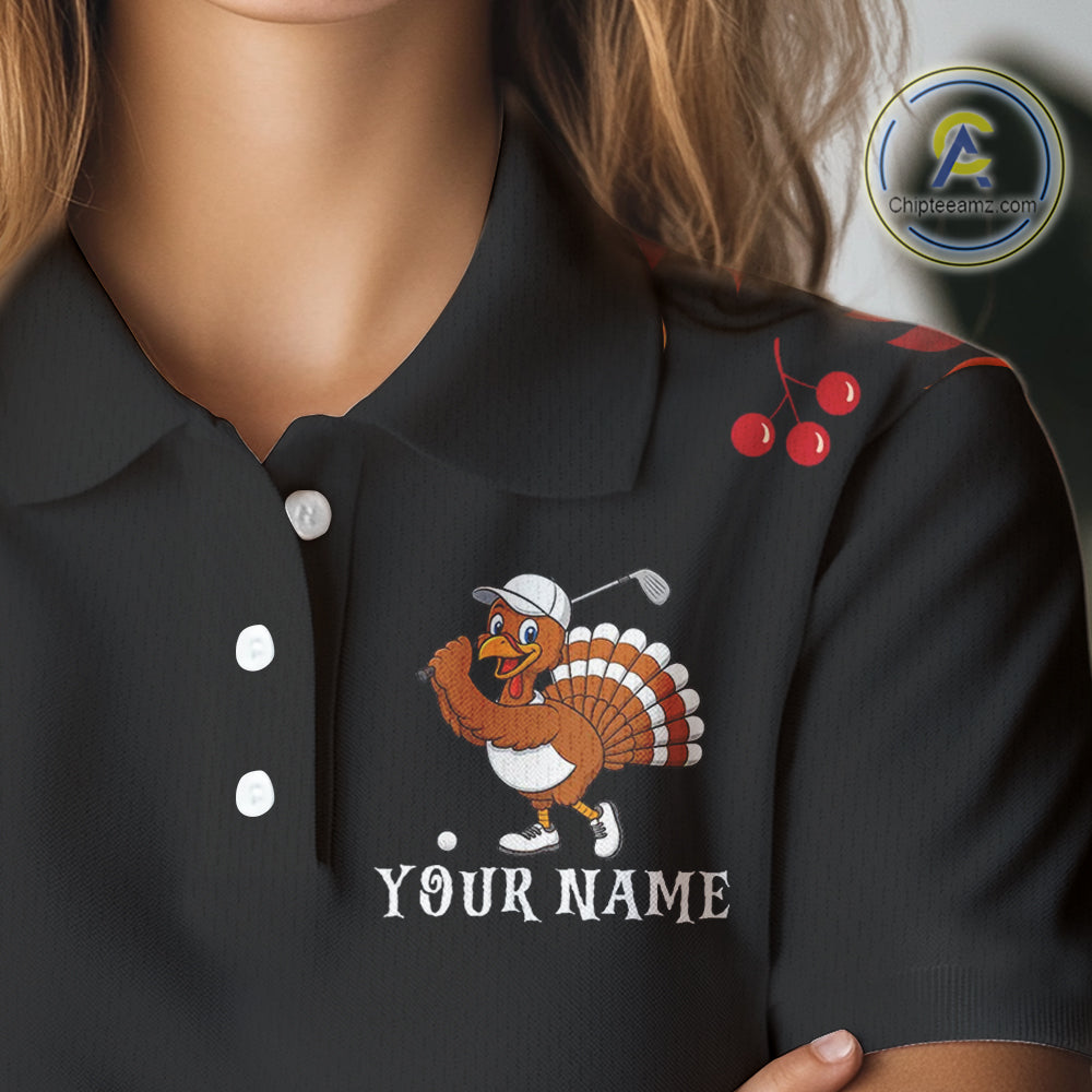 Funny black orange Thanksgiving pattern Golf Polo Shirt custom Turkey golf tops
