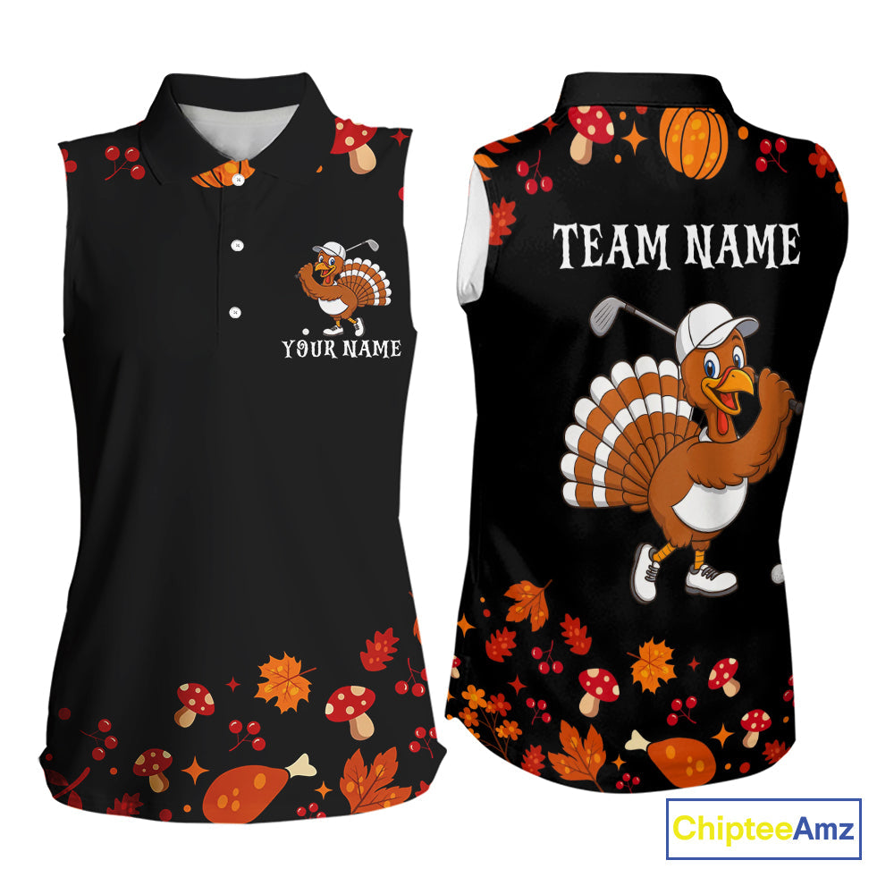 Funny black orange Thanksgiving pattern Sleeveless Golf Polo Shirt custom Turkey golf tops
