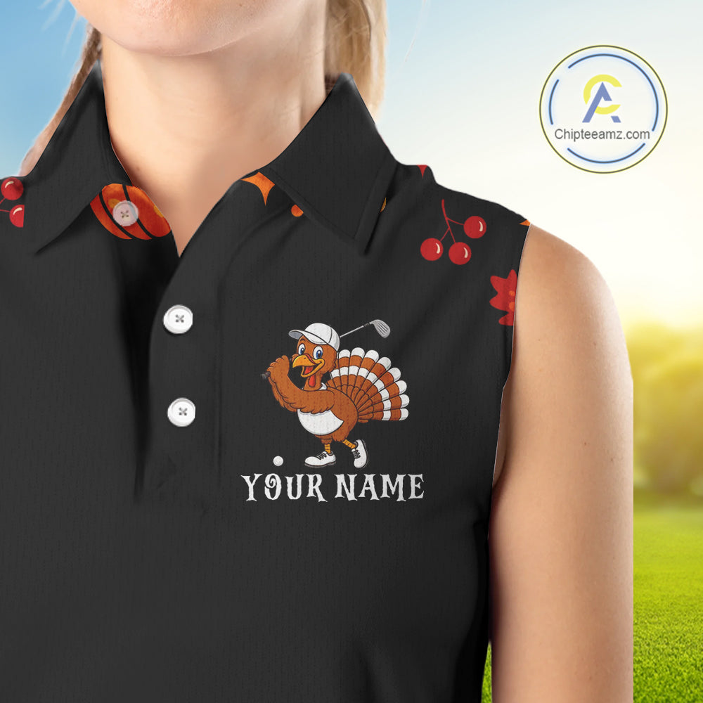 Funny black orange Thanksgiving pattern Sleeveless Golf Polo Shirt custom Turkey golf tops