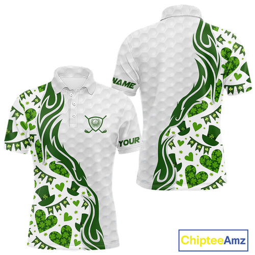 Custom White and Green St Patrick's day pattern Golf Polo Shirts, team golf outfit