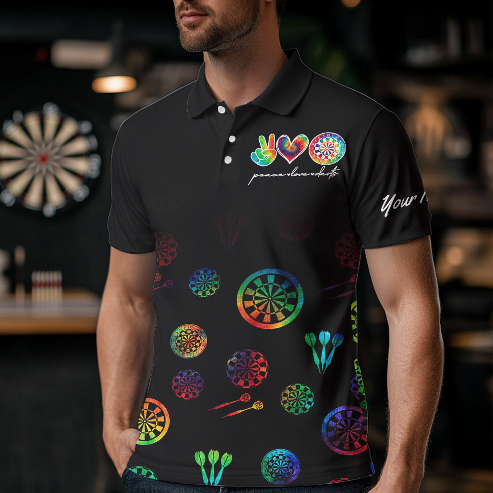 Personalized Colorful tie dye Black Camo Darts Shirts Custom Peace Love Darts Team Jerseys