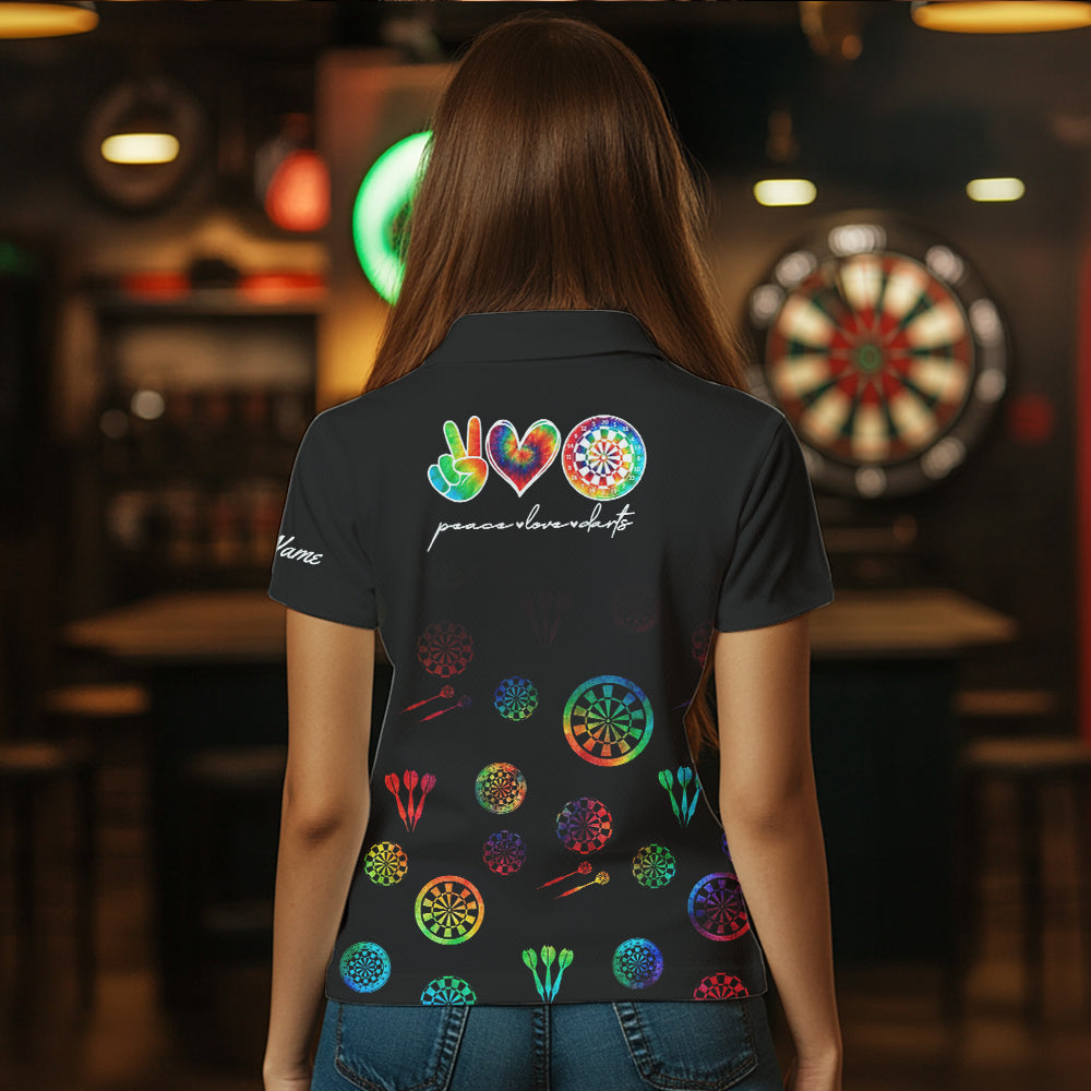 Personalized Colorful tie dye Black Camo Darts Shirts Custom Peace Love Darts Team Jerseys