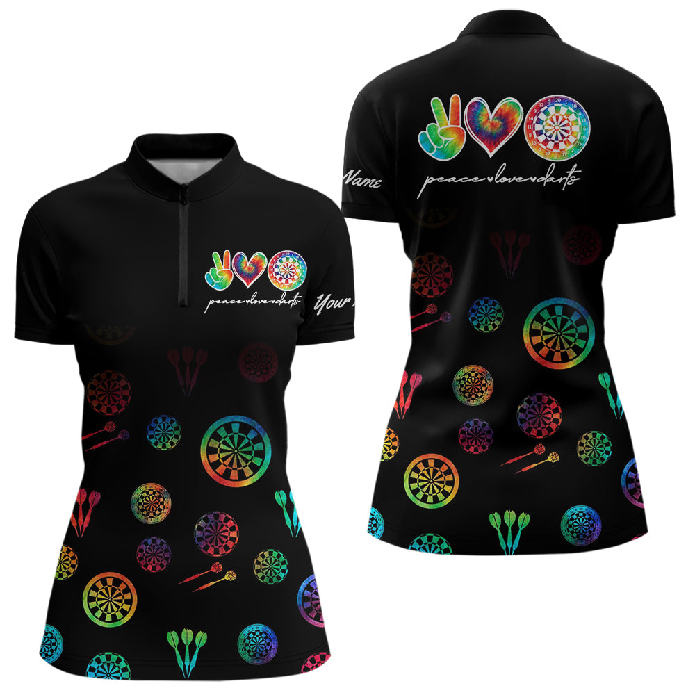 Personalized Colorful tie dye Black Camo Darts Shirts Custom Peace Love Darts Team Jerseys