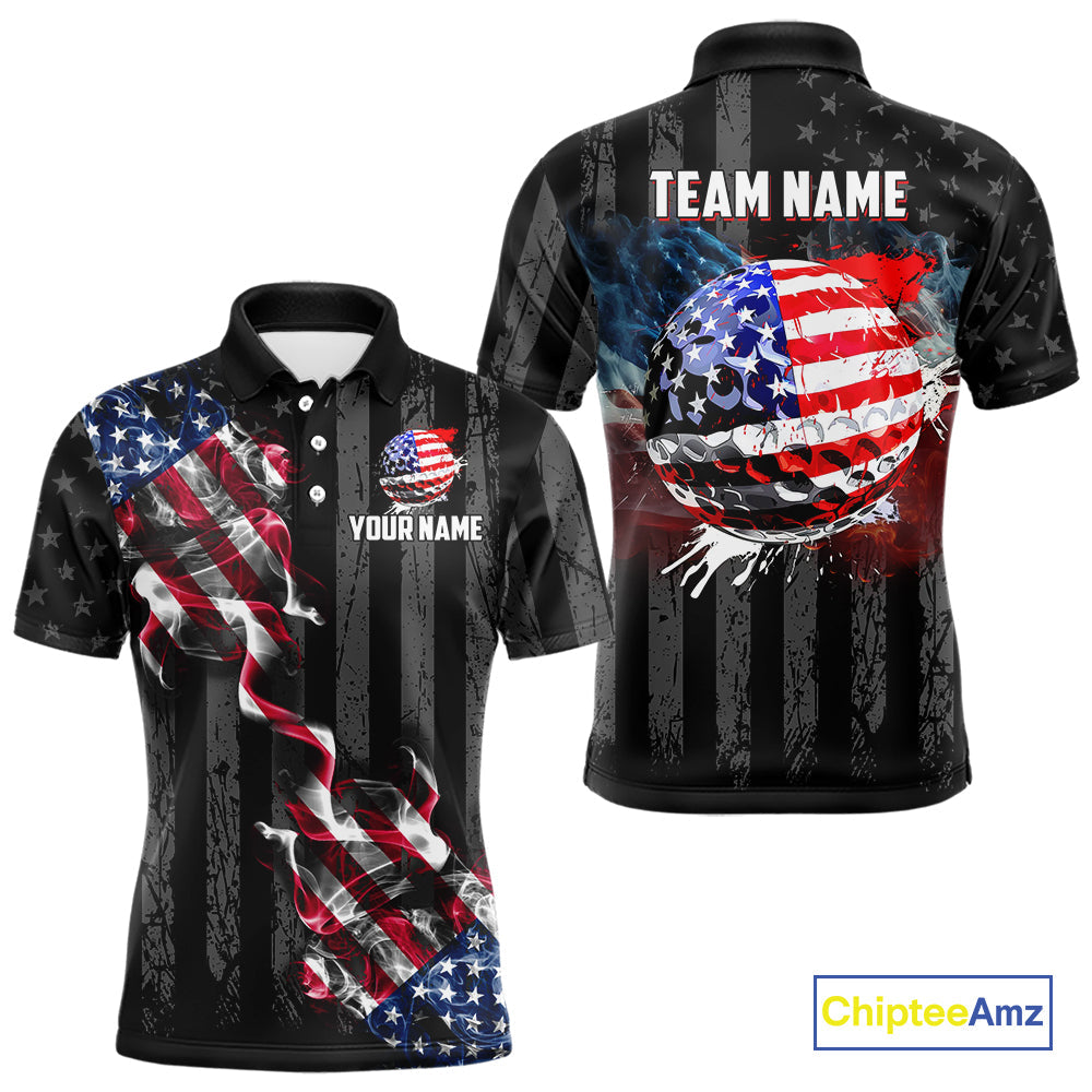 Black American flag smoke golf polo shirts Custom Patriotic Team Golf attire