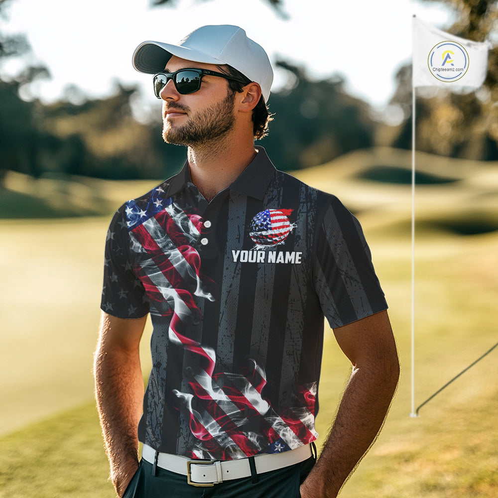 Black American flag smoke golf polo shirts Custom Patriotic Team Golf attire