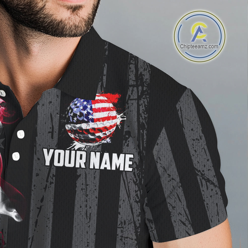 Black American flag smoke golf polo shirts Custom Patriotic Team Golf attire