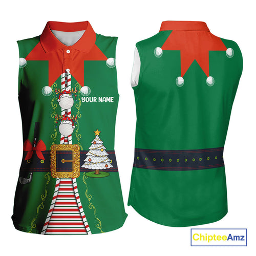 Green and Red Funny Elf Christmas Sleeveless Golf Polo shirt Custom Christmas golf tops