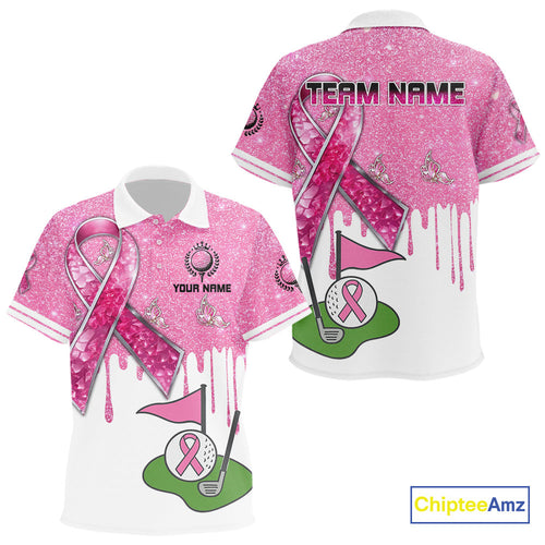 Pink ribbon glitter Golf Polo Shirts Custom team golf jerseys, breast cancer golf shirts