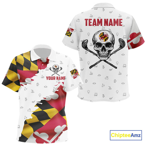 Maryland Flag Golf Clubs Skull Golf Camo golf polo shirts Custom Patriotic Golf Team Jersey