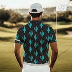 Personalized black and green cactus flower pattern golf polo shirts custom cactus golf shirts