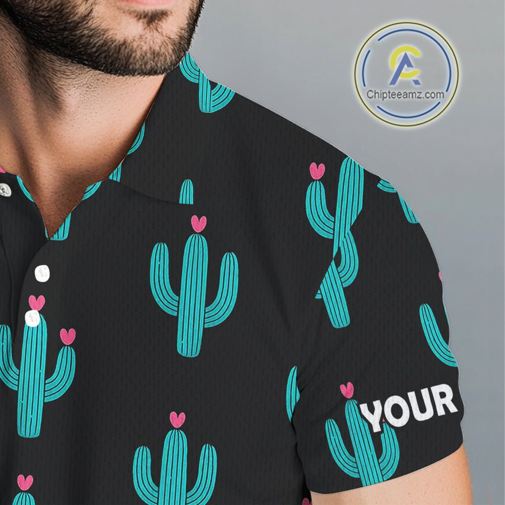 Personalized black and green cactus flower pattern golf polo shirts custom cactus golf shirts