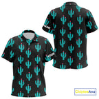 Personalized black & green cactus flower pattern golf polo shirts custom cactus golf shirts