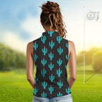 Personalized black & green cactus flower pattern sleeveless polo shirt custom cactus golf shirts