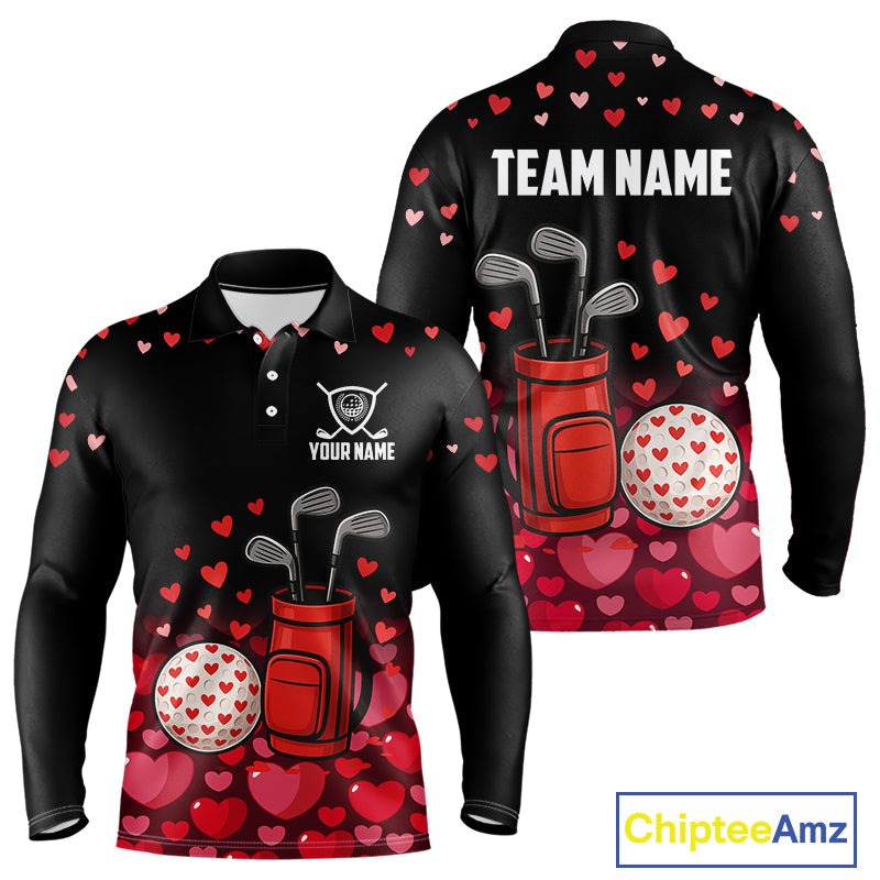 Funny Black and Red Heart Pattern Valentine Golf Shirts Custom Valentine Golf Gifts For him