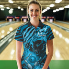 Personalized Tiger Bowling Shirts, Blue Flame Lightning Thunder Tiger Team Bowling Jerseys
