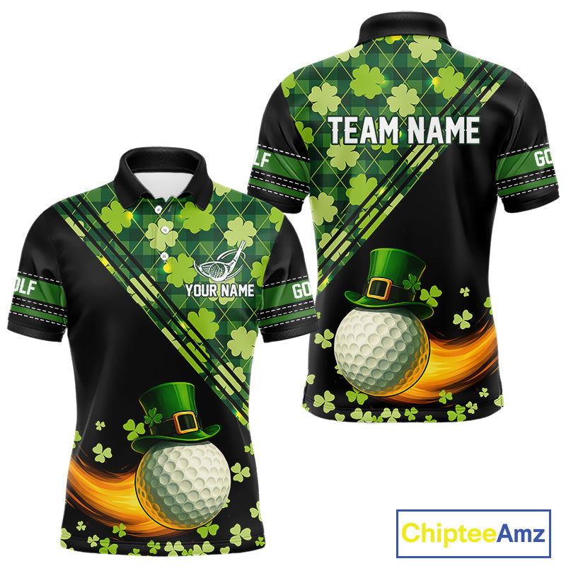 Black and Green shamrock argyle pattern Golf Polo Shirts Custom St Patrick golf top
