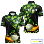 Black and Green shamrock argyle pattern Golf Polo Shirts Custom St Patrick golf top