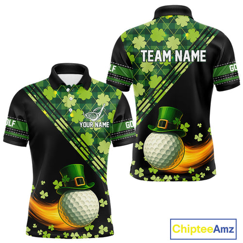 Black and Green shamrock argyle pattern Golf Polo Shirts Custom St Patrick golf top