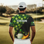 Black and Green shamrock argyle pattern Golf Polo Shirts Custom St Patrick golf top