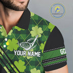 Black and Green shamrock argyle pattern Golf Polo Shirts Custom St Patrick golf top