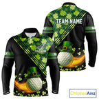 Black and Green shamrock argyle pattern Golf Polo Shirts Custom St Patrick golf top