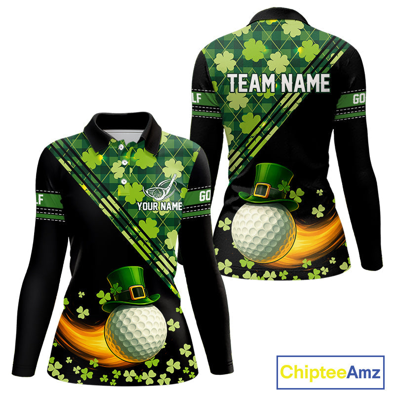 Black and Green shamrock argyle pattern Golf Polo Shirts Custom St Patrick golf top