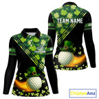 Black and Green shamrock argyle pattern Golf Polo Shirts Custom St Patrick golf top