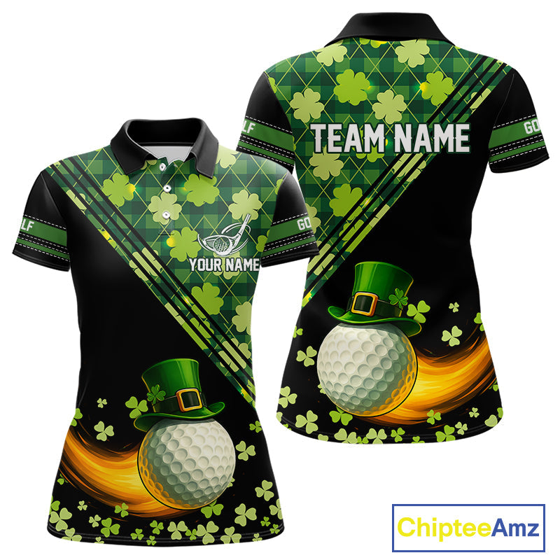 Black and Green shamrock argyle pattern Golf Polo Shirts Custom St Patrick golf top