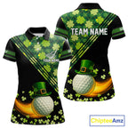 Black and Green shamrock argyle pattern Golf Polo Shirts Custom St Patrick golf top