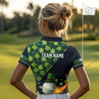 Black and Green shamrock argyle pattern Golf Polo Shirts Custom St Patrick golf top