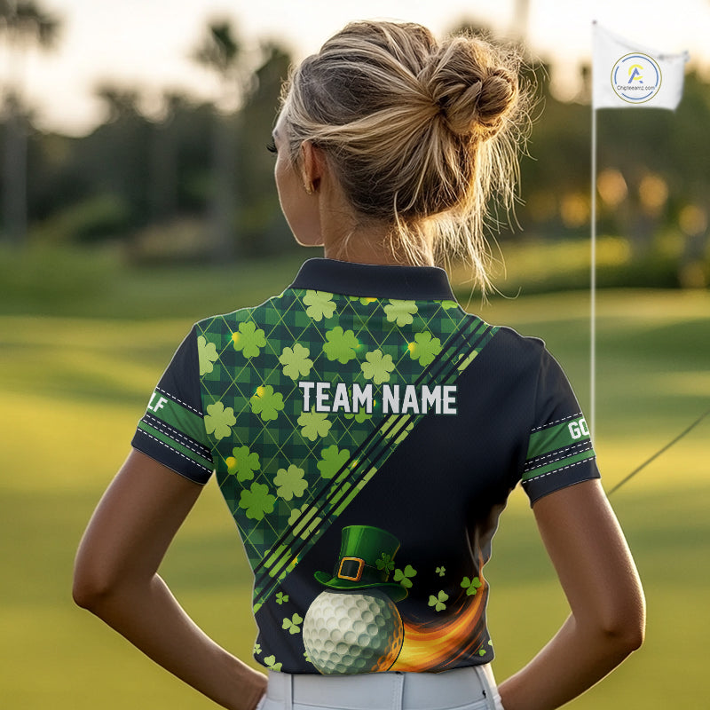 Black and Green shamrock argyle pattern Golf Polo Shirts Custom St Patrick golf top