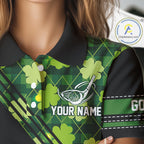 Black and Green shamrock argyle pattern Golf Polo Shirts Custom St Patrick golf top