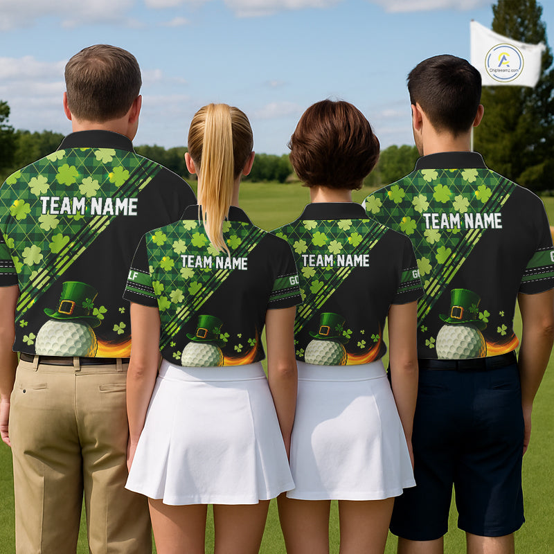 Black and Green shamrock argyle pattern Golf Polo Shirts Custom St Patrick golf top
