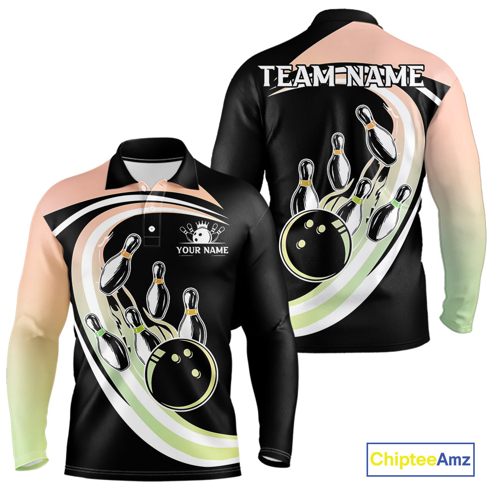 Pink and Green Gradient Bowling Shirts Custom Bowling Team League Jersey, Gift For Bowler