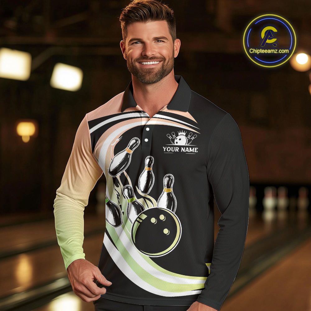 Pink and Green Gradient Bowling Shirts Custom Bowling Team League Jersey, Gift For Bowler
