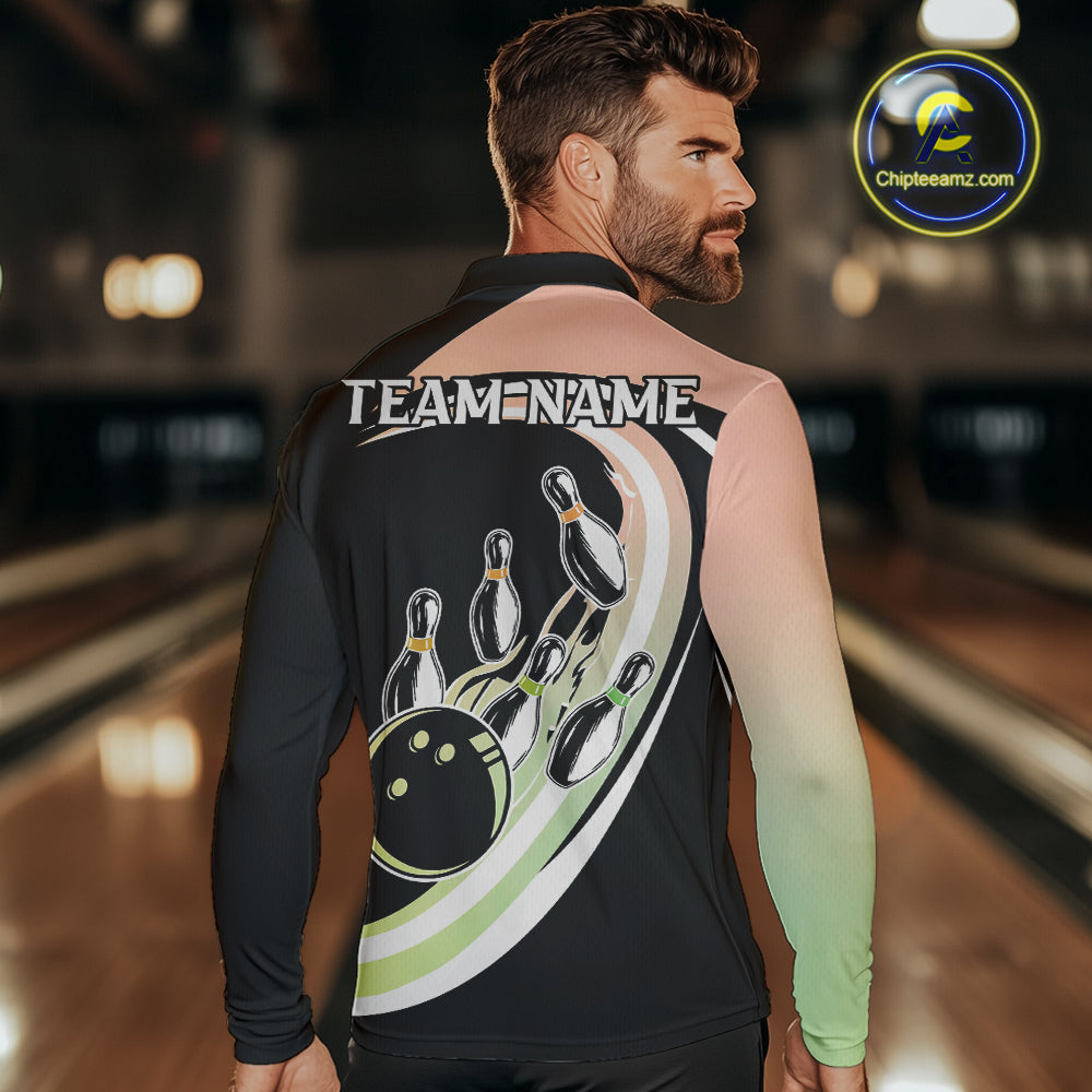 Pink and Green Gradient Bowling Shirts Custom Bowling Team League Jersey, Gift For Bowler