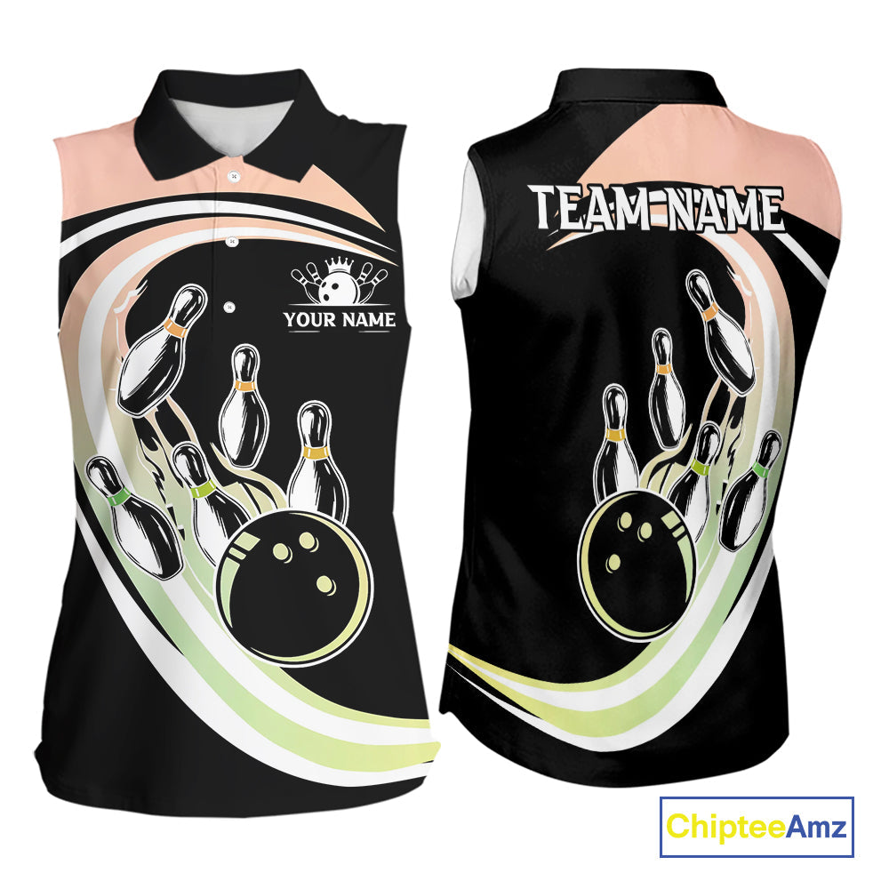 Pink Green Gradient Bowling Sleeveless Polo Shirt Custom Bowling Team League Jersey, Gift For Bowler