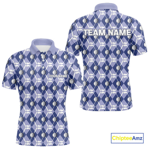 golf polo shirts custom blue argyle plaid pattern golf attire, golfer gifts