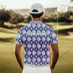 golf polo shirts custom blue argyle plaid pattern golf attire, golfer gifts