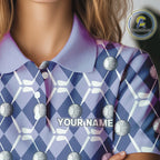 golf polo shirts custom blue argyle plaid pattern golf attire, golfer gifts
