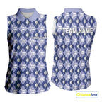 sleeveless polo shirt custom blue argyle plaid pattern golf attire, golfer gifts