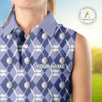 sleeveless polo shirt custom blue argyle plaid pattern golf attire, golfer gifts