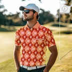 golf polo shirts custom orange argyle plaid pattern golf attire, golfer gifts