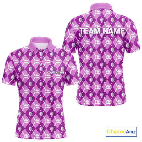 golf polo shirts custom light purple argyle plaid pattern golf attire, golfer gifts