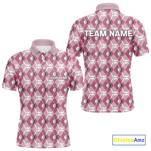 golf polo shirts custom pink argyle plaid pattern golf attire, golfer gifts