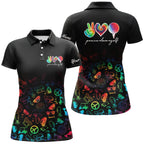 Black golf polo shirt custom name watercolor peace love golf, personalized golf shirt